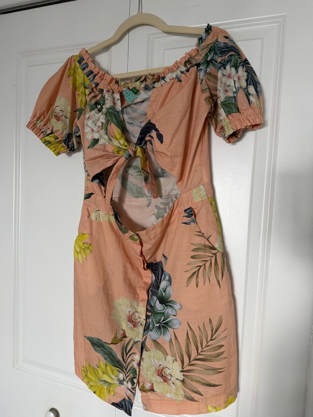 FARM Rio Peach Floral Tie-Front Mini Dress